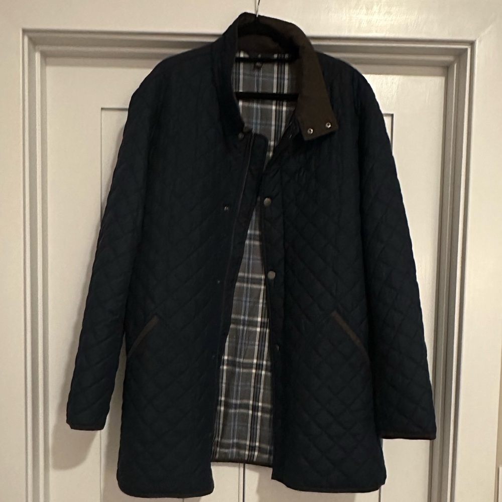 MUST GO / OBO: Brooks Brothers Leather Trim quilted coat in Navy XXL